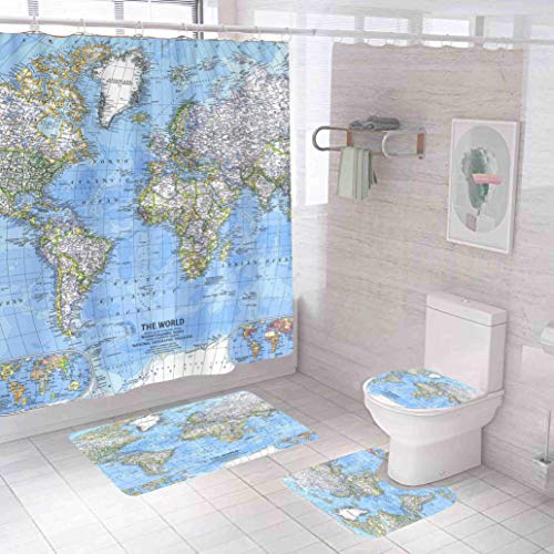 Taysta Fabric Waterproof Shower Curtain Curtain With Hooks World Map Modern 72"X72" Decor Creative Home Decorative Bathroom #TOP6