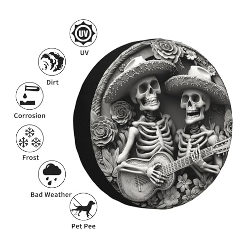 Image of Skeleton Spare Tire Cover, Universal Wheel Tire Cover Funny Skull Skeleton Tire Protectors for Trailer RV SUV Truck Camper 15 Inch