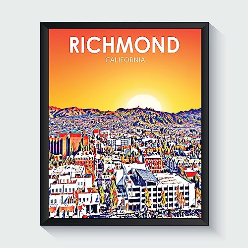 Richmond California Art Poster Print, Richmond Sunset Landscape Scenery Skyline of City, Abstract City Decoration for Bedroom and Living Room. (Richmond California, 16x20 inches (Unframed))