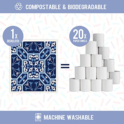 Morigins Swedish Dish Clothes Pack Of 6, Reusable, Absorbent Hand Towels For Kitchen, Bathroom And Cleaning Counters - Blue Cellulose Sponge Cloth #TOP2