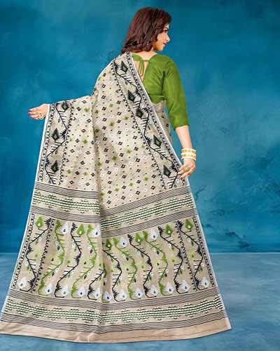 Image of Mayabi Women's Dhakai Jamdani Cotton Silk Saree Traditional Bengali Tant Korat Work, Without Blouse Piece