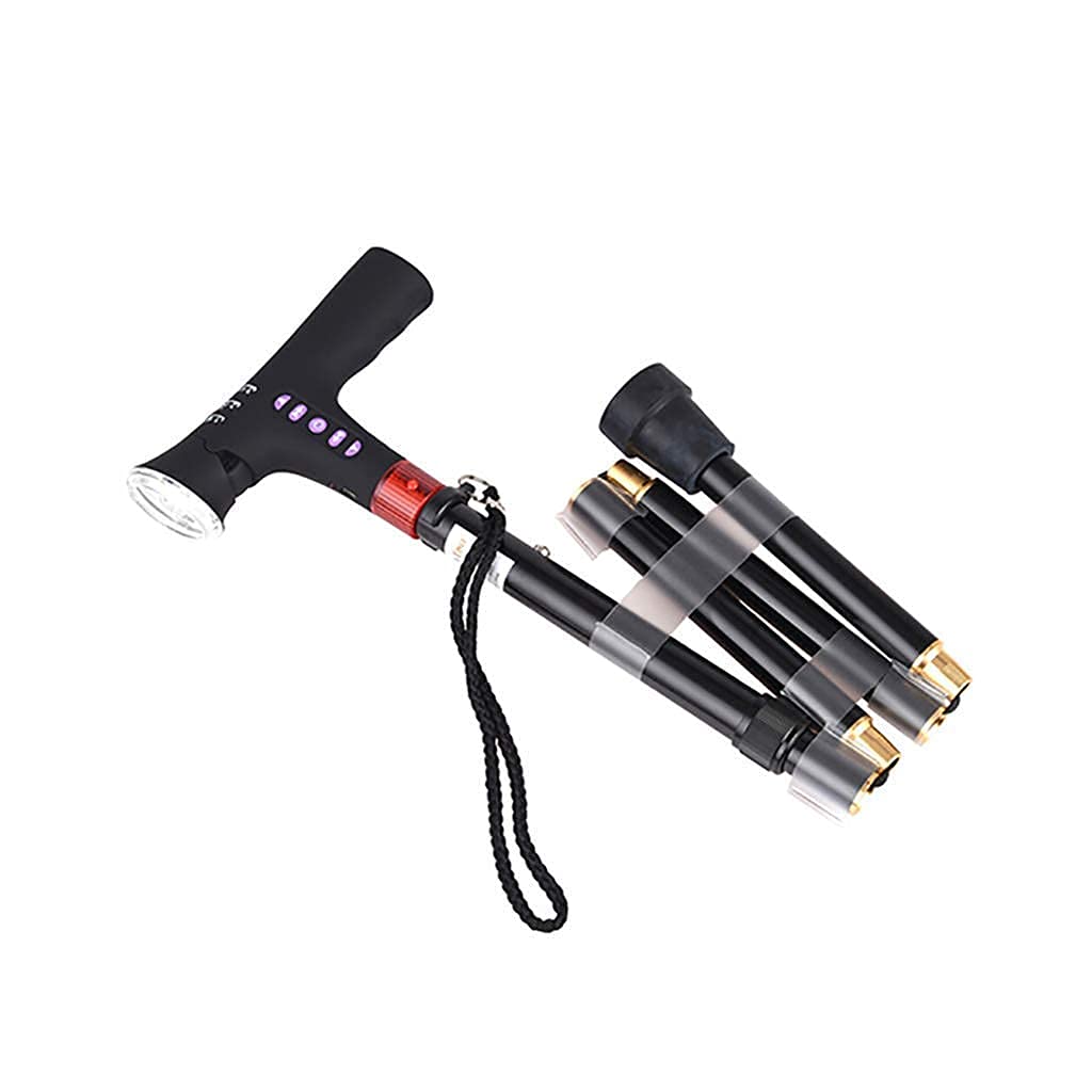 Bastón para Caminar para Personas Mayores Bastón Plegable con luz LED y botón de Alarma, bastón Ligero, Plegable, portátil, Ajustable, para Hombres, Mujeres, Andador con Ruedas para Personas Mayores,