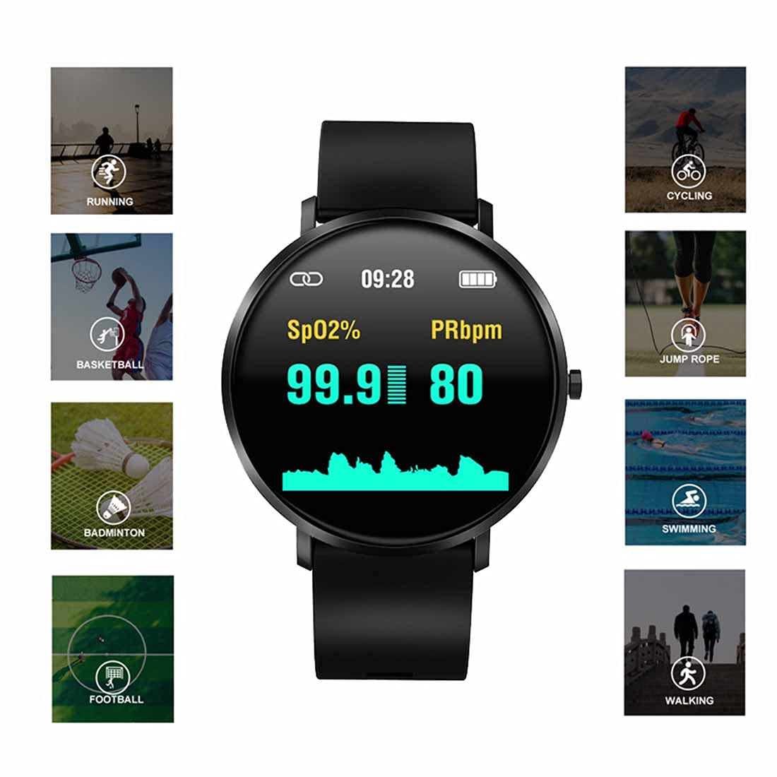 Smartwatch, monitor fitness, pełny ekran dotykowy, monitor ciśnienia krwi, monitorowanie snu, IP67, wodoodporne, Bluetooth, smartwatche, krokomierze, do systemu Android, iOS, unisex, czarny