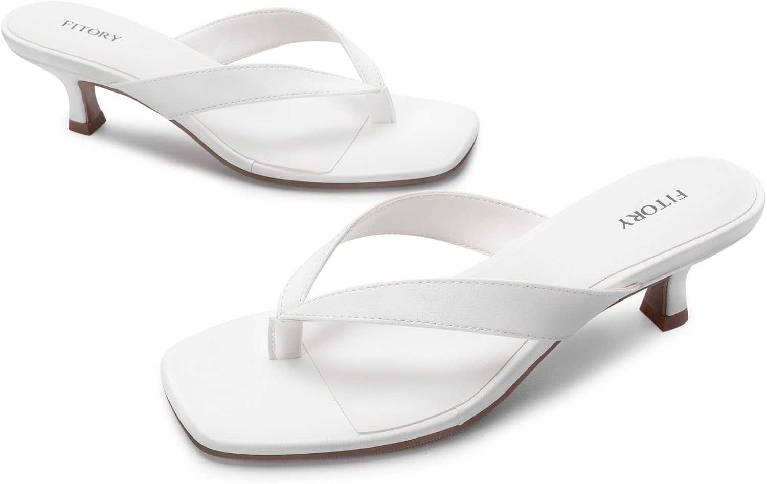 FITORY Women's Sexy Kitten Heel Flip Flops,Square Open Toe Low Heel Sandals, Slip on Comfortable Thong Heels for Causal Size 6-11 - Image 3