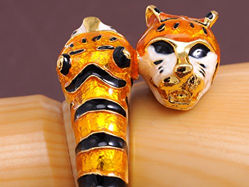 Alilang Golden Toned Enamel Stripe Interlocking Double Headed Twin Tiger Cuff Bangle Bracelet4