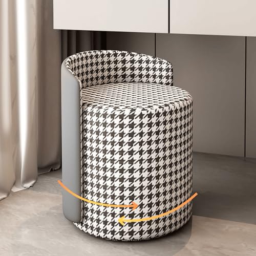 Moderno taburete Vani tapizado con respaldo, silla redonda de maquillaje, giratoria de 360°, base antideslizante, pata de gallo, otomana para dormitorio y sala de estar (gris)