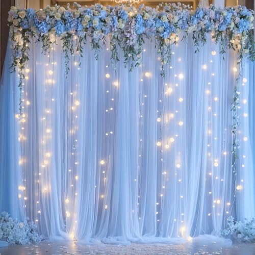 Cortina de fondo azul bebé con luces 10ft x 8ft miniatura 1