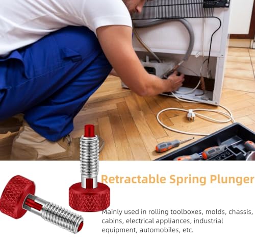 2Pcs Hand Retractable Spring Plunger, Stainless Steel Quick Release Pin M6 Lock Out Self-Locking Bolt with Knurled Handle for Rolling Toolbox Packout Tool Box Accessories