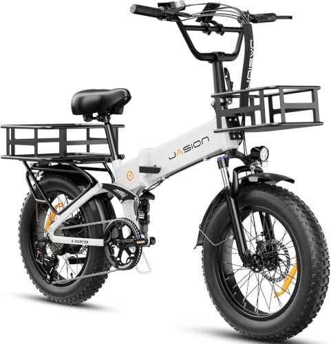 Jasion X-Hunter Electric Bike for Adults,1400W Peak Motor 30MPH Max Speed 48V 13AH Removable Battery,Full Suspension System,20''*4.0 Fat Tire Foldable Ebike 7-Speed Electric Bicycle,Patent