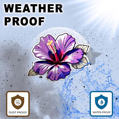Image of Purple Hibiscus Flower Sticker Tropical Floral Vinyl Decal Waterproof Aesthetic Purple Flower Sticker for Laptop Water Bottle Car Bumper Notebook Scrapbook Gift