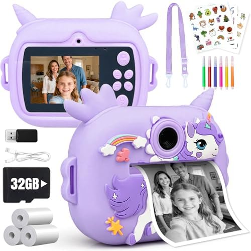 Kids Camera Instant Print, 1080P Kids Instant Cameras with Photo Printing and Fun Learning, Christmas Stuffers Birthday Gifts for Girls Age 3-12, Portable Toy for 3 4 5 6 7 8 9 10 Girls Boys, Purple Kids Camera Instant Print, 1080P Kids Instant Cameras with Photo Printing and Fun Learning, Christmas Stuffers Birthday Gifts for Girls Age 3-12, Portable Toy for 3 4 5 6 7 8 9 10 Girls Boys, Purple