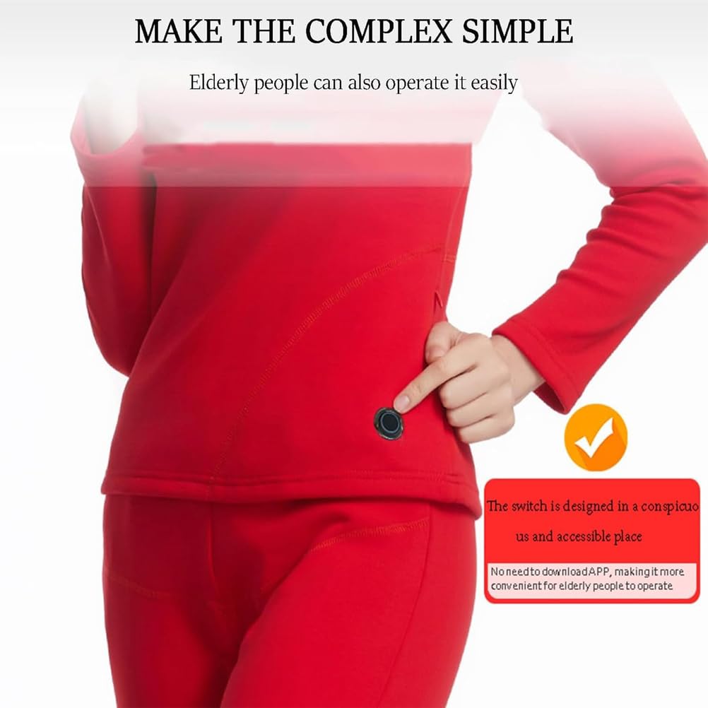 Conjunto de Ropa Interior Térmico para Mujer, Ropa Termica Mujer con Carga USB y 8 Zonas Calefactoras, Conjunto Termico Mujer para Ciclismo, Esquí, Running, Gimnasio y Deporte,Rojo,M