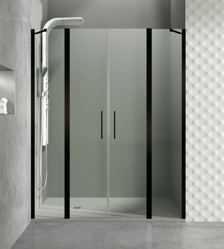 GME - Mampara Ducha 2 Puertas Negra 245cm | Mampara de Cristal con Perfilería de Aluminio y 195cm de Altura | Cristal Templado 6mm Antical Y Cierre Magnético