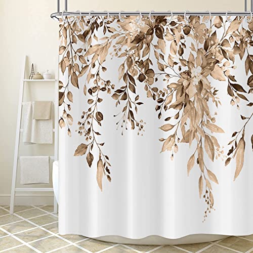GCIREC Eucalyptus Shower Curtain, Watercolor Tan Leaves on The Top Plant with Floral Bathroom Curtain Bathtub Home Decor Waterproof Fabric Machine Washable with 12 Hooks