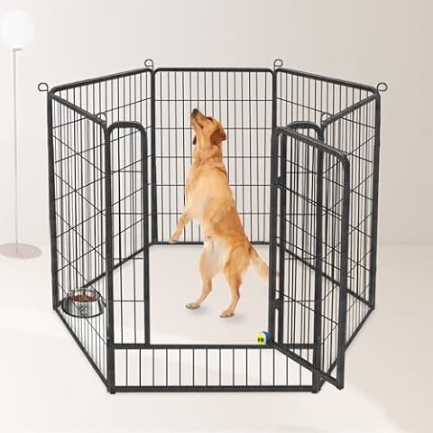 Jhsomdr Dog Playpen Indoor 40inch 6 Panels Dog Fence Dog Pens Outside Anti-Rust Pet Playpen Dog Exercise Pen with Lock for Large Medium Small Dogs, Portable Pet Fence for Yard RV Camping Cover