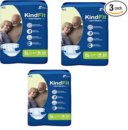 Kindfit Adult Diaper Open Tape Adult Diapers Pant Style - 30 Count with Soft Elastic and Extra Absorbent Core (Size: XL) (Pack of 3)