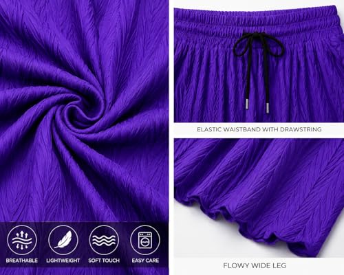 Image of Ebifin Women Pleated Palazzo Pants, Elastic Waist, Free Size, Casual Summer Wide Leg Trousers, Flowy Lightweight Lounge Pants for Travel, Vacation