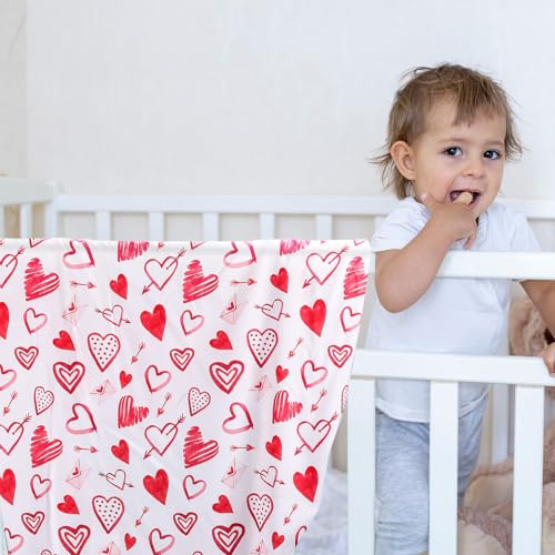 Image of FuWeave 4 Pcs Valentines Day Crib Sheets for Baby Boys Girls - 52'' x 28'' Love Heart Soft Breathable Fitted Sheet Set for Standard Crib and Toddler Mattresses