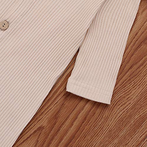 Seyurigaoka Newborn Baby Girls One Piece Jumpsuit, Infant Girl Knitted Romper Ruffle Long Sleeve Basic Bodysuit Underwear(Beige 6-12M) #TOP4