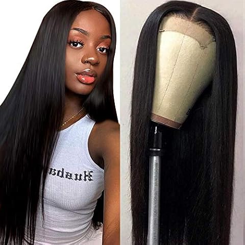 Hiyorlik Straight Lace Wig Brazilian Human Hair Wigs 4 x 4 Lace Closure Wig Bleach Knots Glueless Closure Wig with Baby Hair Middle Part Side 12 inch Cover