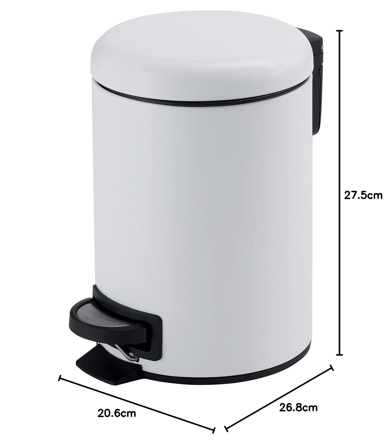 Gedy POTTY Papelera basura baño, Redonda, 5L, con pedal y tapa soft close, Acero inoxidable, Blanco Mate, 20,6 x 26,8 x 27,5