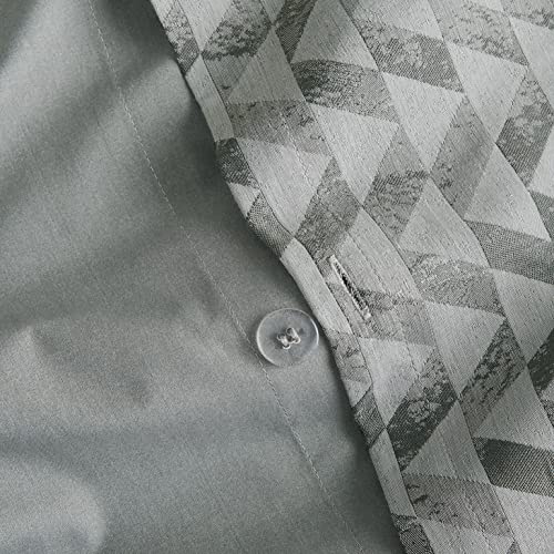 Scott Living Flynn Jacquard Cotton Sateen 3-Piece Duvet Cover And Sham Set | Full/Queen | Harbor Mist Gray Geometric | Designer Home Bedding | All Season | Modern | Sustainable | Breathable | Durable #TOP3