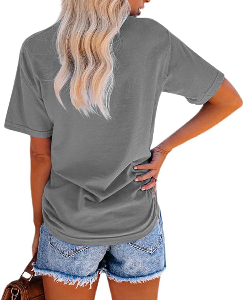 NIUBIA Women's Letter Print Basic Crew Neck Tee Summer Short Sleeve T-Shirt with Pockets Loose Fitting Tops - Image 3