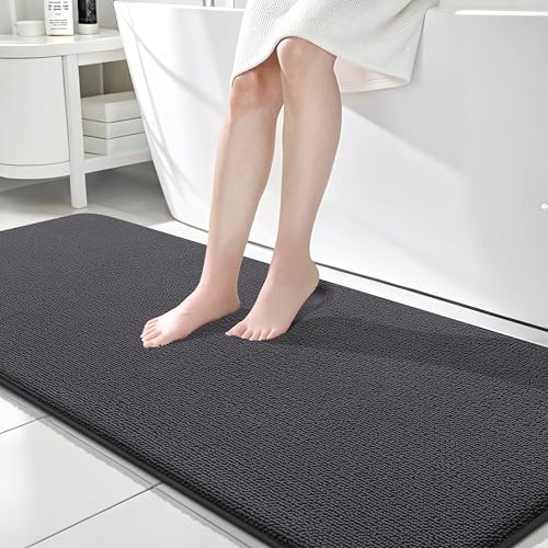 Image of OLANLY Thick Memory Foam Bathroom Runner Rugs 70x24, Extra Soft Absorbent Long Bath Rug, Quick Dry, Non-Slip, Machine Washable Bath Mats for Bathroom, Tub and Shower, Home Decor Accessories, Dark Grey