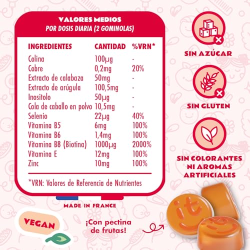 POP IT Gominolas para el Pelo y Uñas - Acelera el Crecimiento y Reduce la Caída - Biotina Gummies, Zinc y Selenio - Vegano, Sin Azúcar, Sabor Melocotón - Vitaminas Pelo - 30 Unidades - imagen 5