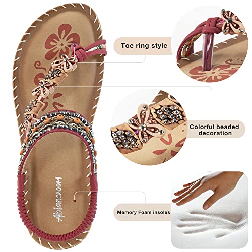 Image of Ablanczoom Flat Sandals for Women Summer: Casual Boho Beaded Toe Ring Dress Shoes - Comfortable Vacation Daily Walking Shoes