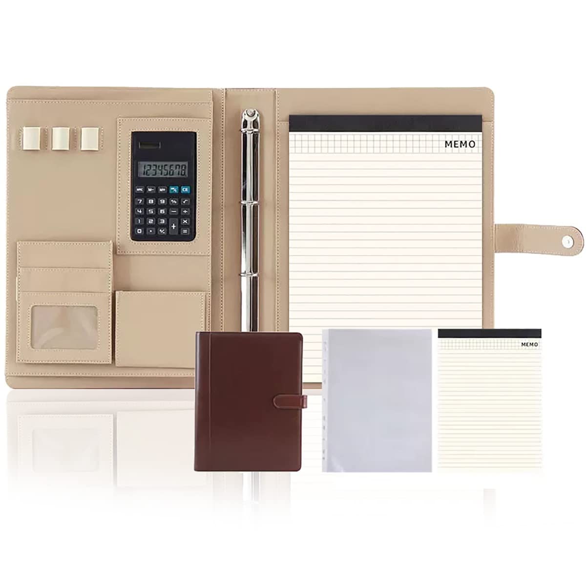 Classeur À Pochettes, Étui Porte-Documents En Cuir Pu, Format A4, Pour Documents, Idéal Pour Les Réunions De Direction Avec Pochettes Pour Documents, Pour Femmes Et Homme,Brown A-8 Digit Calculator