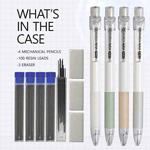 Idcrea Mechanical Pencil Set 4Pcs 0.5 Mechanical Pencils 100 Hb Lead 3 Erasers For Students #TOP1