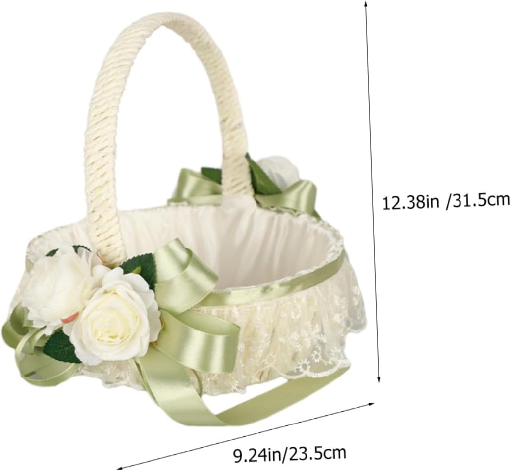 Beavorty Wedding Flower Girl Basket Handheld Petal Basket for Wedding Ceremony Party Supplies