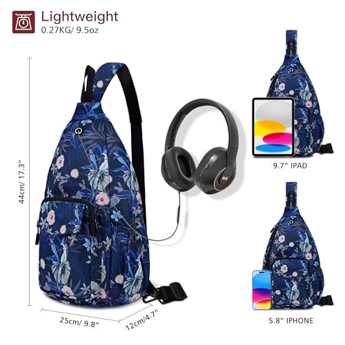 Duryarhall Sling Bag for Women Crossbody Chest Bag Convertible from Left to Right, Water Repellent Gym Backpack, Anit Theft, Purple Leaf Pink Flower — view 3