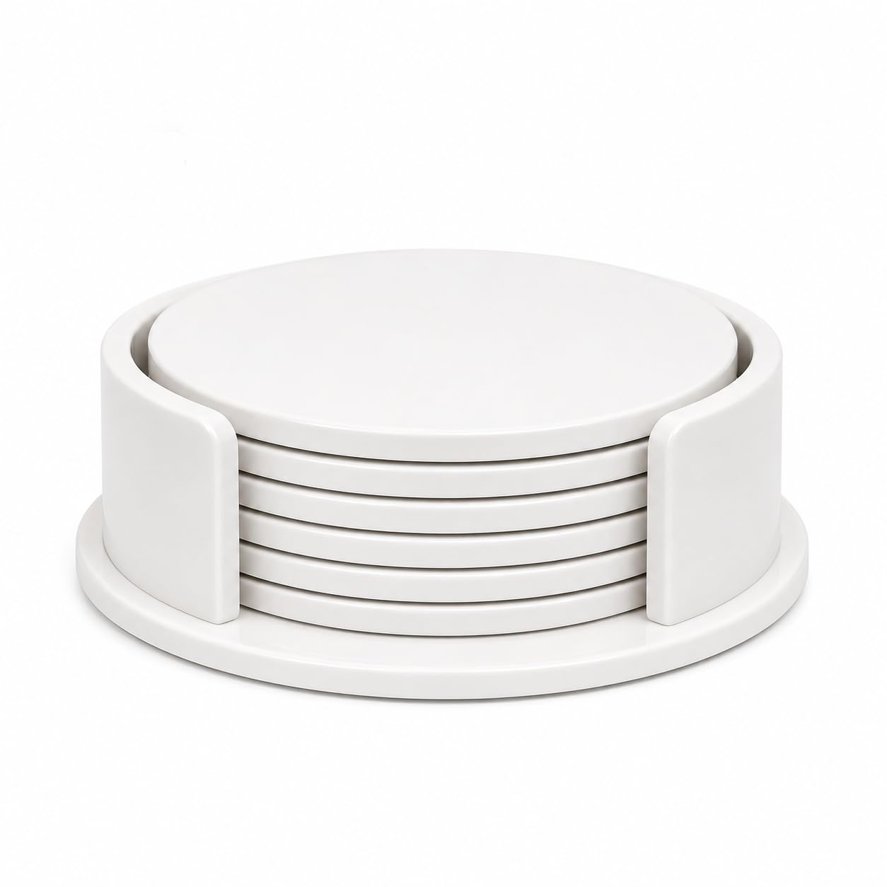 Barcrock Acrylic Round Coasters with Stand, 6 Piece (9 CM White, ARM607-W)-image-6