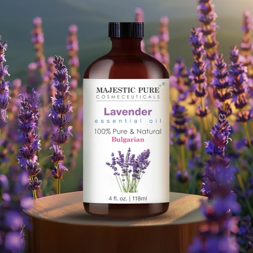 Image of Majestic Pure Essential Oil with Glass Dropper - 100% Pure and Natural - Essential Oils for Diffuser, Aromatherapy, Soap and Candle Making, Bulgarian Lavender Essential Oil, Lavender Oil, 4 Fl Oz
