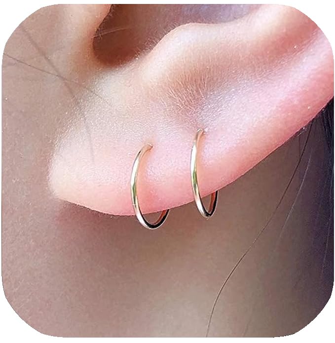 14k Gold Filled Small Gold Hoop Earring for Women Girls, 8mm Tiny Thin Gold Huggie Earrings, Non Tarnish Everyday Nap Gold Earrings, 8mm 20 Gauge