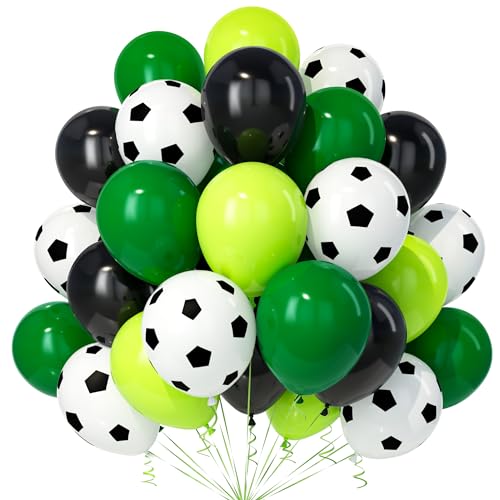 Teselife Globos Negro Verde Fútbol, 30Piezas Verde Fruta Oscuro Globo Latex Helio Niño Hombre Cumpleaño Aniversario Boda Despedida Soltera Actividades Escolares Fan Del Fubol Tema Deportes Deco
