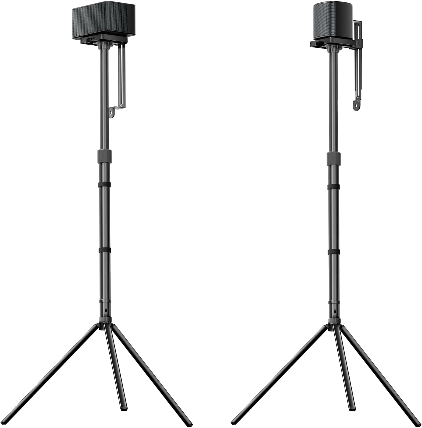 2-Pack Universal Height-Adjustable Speaker Stands, Black Floor Speaker Stand with 3KG Capacity, Extendable from 62cm to 93cm for Satellite Speakers, Steady 310