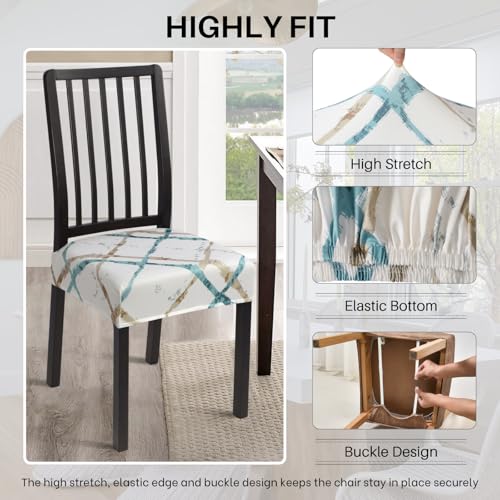 Image of SearchI Dining Chair Seat Covers Set of 4, Stretch Removable Chair Covers for Dining Chairs, Kitchen Chair Covers Protector(Geometric Stripe)