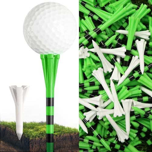 FINGER TEN Golf Tees Plastic 3 1/4 2 3/4 1 1/2 Inch Unbreakable 80 Driver Tees with 20 Iron Tees Mixed Pack, Durable Long Short Golf Tee for Iron Shots Reduce Friction (2 3/4 and 1 1/2 Green)