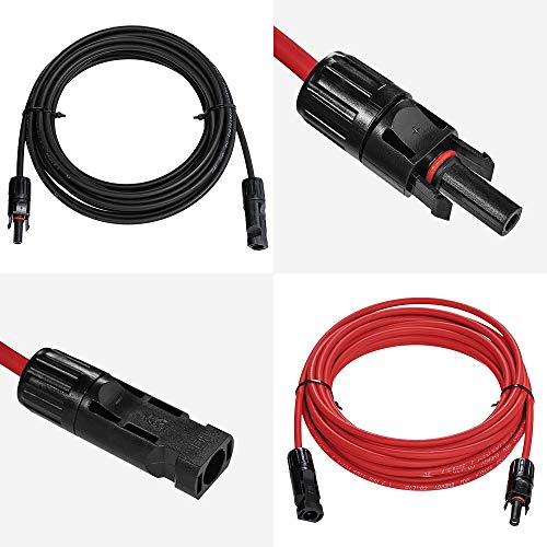 Carkio Solar Adaptor Cable,1 Pair Red + Black Waterproof 12Awg(4Mm²) Wire 5 Feet Solar Panel Extension Cable Wire With Female And Male Connectors Compatible With Solar & Wind Power Parts & Accessories #TOP2