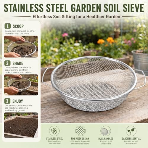 Tamis de jardin en acier inoxydable pour potager familial et filtration de terre