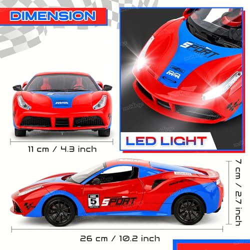 Image of Zest 4 Toyz Remote Control Car Toy for Kids Adults | Rechargeable Drift RC Car | Remote Openable Doors High Speed Sports Racing Car with LED Lights & Sound | Birthday Gift for Boys