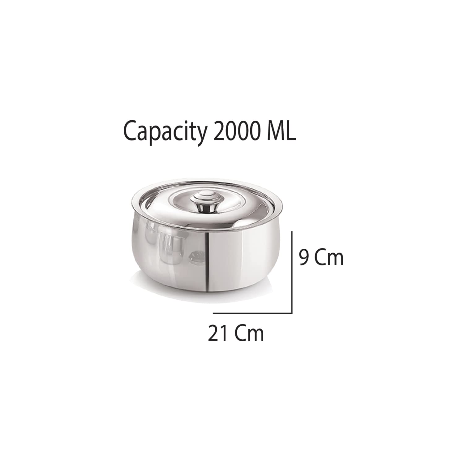 Neelam Stainless Steel Sizzling Belly Hot Pot/Casserole with Lid, 2000 ML, Durable Gas Stove Compatible, Ideal for Versitile Cooking | Dishwasher Safe, Easy to Clean & Maintain. 2