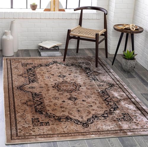 Image of Medallion Vintage Look Carpet for Living Room Bedroom Dining Room | Washable Area Rug with Non Slip TPR Backing | Modern Floor Carpet for Home(Design07-4x6 Feet)