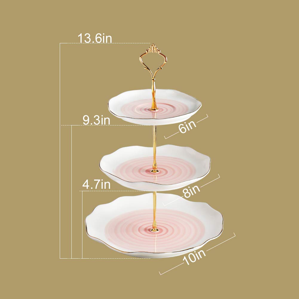 Sweejar - Soporte de cerámica para tartas de 3 niveles, soporte para cupcakes, expositor de alimentos, plato para servir pastelería en caja de regalo