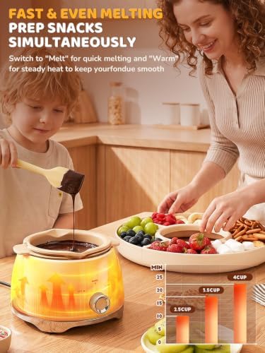 LUSHYUM Electric Chocolate Fondue Set, 4-Cup Chocolate, Rotating Tray - 2
