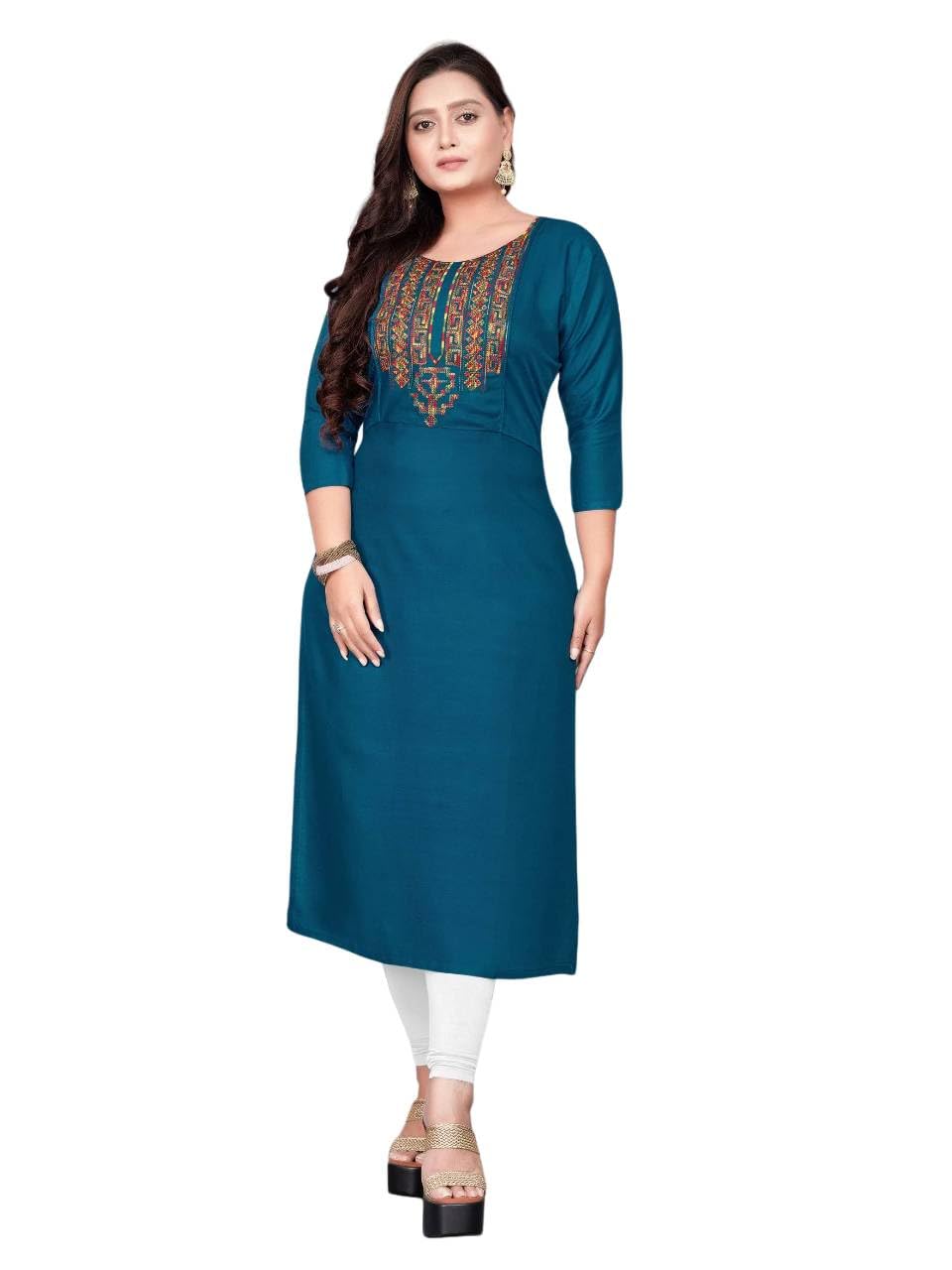 Raghav Silk Cotton Blend Straight Embroidery Kurti for Women