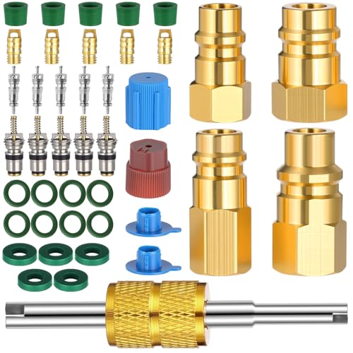 Tujoe 33 Pcs R12 to R134a R1234yf Ac Retrofit Fitting Adapter Kit A/c Conversion High/low Fitting Port Retrofit 1/4 to 7/16 20 Unf Conversion Adapter for Refrigerant System